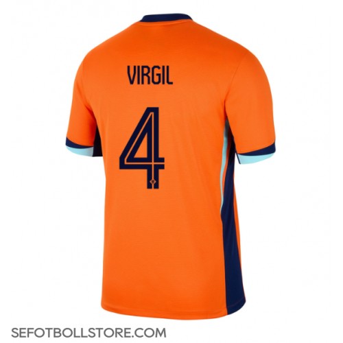 Nederländerna Virgil van Dijk #4 Replika Hemmatröja EM 2024 Kortärmad